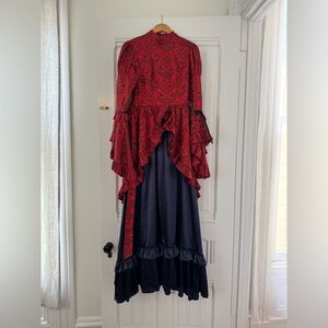 Elegant Red and Black Women's Victorian Dress